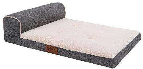 EMME Orthopädisches Hundebett Grosse hundekissen-106.5x65.5x15.5cm, Hundekörbchen Grosse Hunde Flauschiges Hundematte Hundematratze, Nackenrolle, groß Hundebetten Mit Waschbares Bezug, Hundecouch,Grau