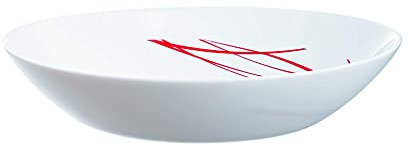Arcopal by Luminarc Domitille Opal Glass Black Red Lined Dinner Set Plates (6X Soup Bowls, Black)