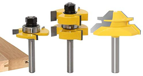 Broca de Fresadora 8mm, APlus 2x Juego de lengüetas y ranuras + 1x Fresa para 45 grados, 3 Pcs Fresa de madera para máquina de grabado