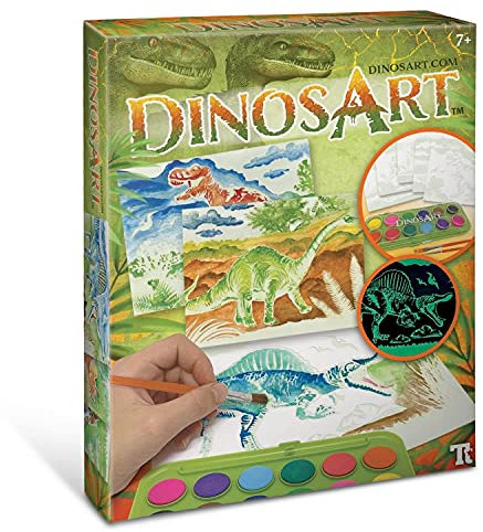 Kit Créatif Aquarelle Magique DinosArt - Coffret Activité Manuelle pour Enfant - Atelier Loisirs Dessin Aquarelle de Dinosaures à partir de 7 ans - 5 Tableaux à Peindre - Peinture à l'Eau.