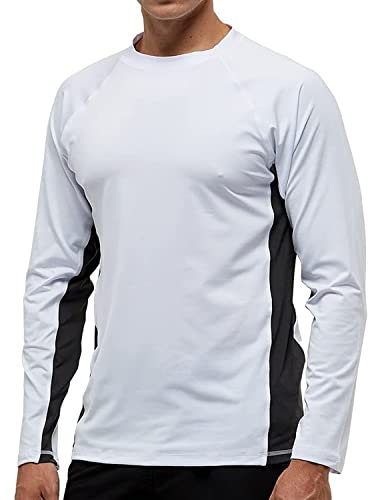 Arcweg Camiseta Protección UV Hombre Rash Guard con Filtro de Protección UPF 50+Mangas Largas Alta Elasticidad Secado Rápido Surf Natación Verano Blanco Gris M