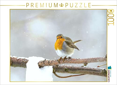 CALVENDO Puzzle Rotkehlchen im Winter | 1000 Teile Lege-Größe 64 x 48 cm Foto-Puzzle für glückliche Stunden