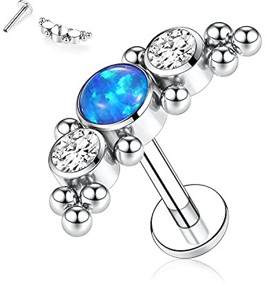 AROWRO 16G Lippenringe Labret Studs G23 Titan Monroe Lip Piercing Schmuck Innengewinde Helix Tragus Knorpel Conch Ohrring Frauen Mädchen Piercing Schmuck CZ Opal 8mm