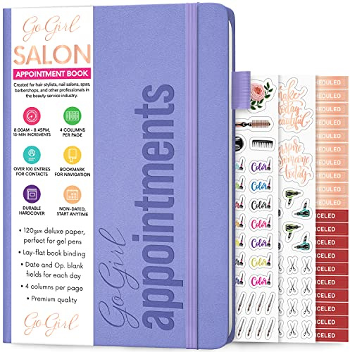 GoGirl Salon-Terminkalender – Reservierungsbuch für Schönheitssalons, Spas, Friseure, Ästhetiker – Appt Buchungsplaner, 18 x 25,5 cm, Lavendel