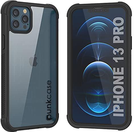 PunkCase Schutzhülle für iPhone 13 Pro [Spartan-Serie], transparent, robust, mit integriertem Displayschutz, ultradünn, 360 Grad Komplettschutz für iPhone 13 Pro (2021) (6,1 Zoll) [schwarz]