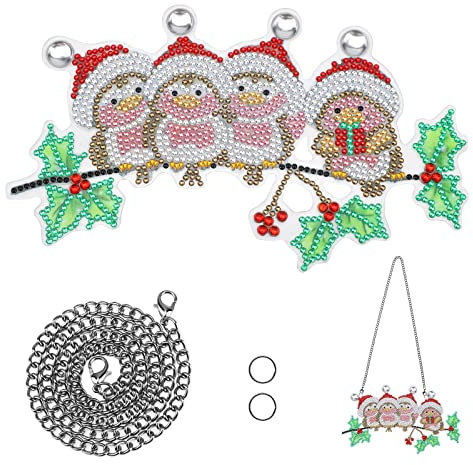 MWOOT DIY Christmas Diamond Pasted Painting Pendant, Bird 5D Rhinestone Painting Hanging Ornaments with Chain, Special Shaped Full Drill Art Pendant Kit for Beginners Door Wall Hanging Decor