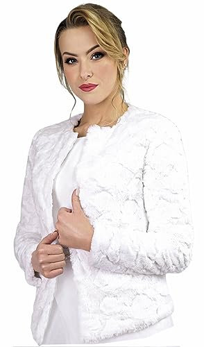 deine-Brautmode Brautjacke Jacke Bolero Hochzeit Braut Hochzeitsjacke warme Bolerojacke Langarm Fell Pelz DO-04 weiß 36