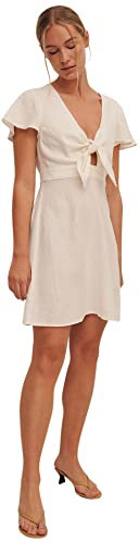 NA-KD Tie Front Linen Blend Dress Vestido Casual, Cream, EU 38 para Mujer