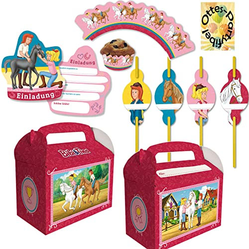 HHO Bibi Und Tina Pferde-Hof-Party-Set Erweiterung 2 6 Einladungen + 6 Geschenkboxen + 8 Papier-Trinkhalme