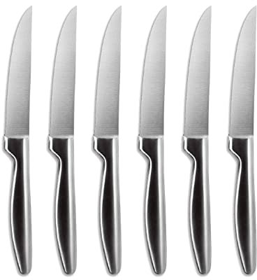 Comas 6er Set Steakmesser Steakbesteck Grillbesteck Messer Messerset Pizzamesser edler Griff Edelstahl K6 BOJ Satin Silber matt Chuleteros HQ spülmaschinenfest
