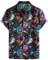 LucMatton Men's Linen 70s Hippie Style Floral Print Shirt Short Sleeve Button Down Hawaiian Shirts Black Yellow Medium