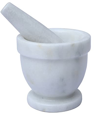 Premier Housewares White Marble Mortar And Pestle Handcrafted Durable Organic Charm Pestle And Mortar Marble Pestle Mortar Set 10 x 10 x 10 cm