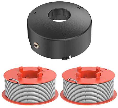 FUSHUI Paquete de 2 bobinas y Cubierta para desbrozadoras, F016L71088 y F016800175, Bobina y línea, Compatible con cortadora de césped Bosch Art 23 26 30