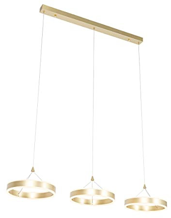 QAZQA - Design Hängelampe I Pendellampe I Pendelleuchte Messing länglich inkl. LED 3-flammig-stufig dimmbar 3-flammig - Lyani Dimmer I Dimmbar I Wohnzimmer I Schlafzimmer - Aluminium Länglich I Rund -