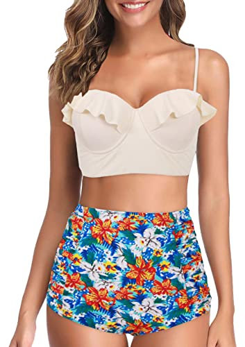 callmo Bademode Damen Tankini Bauchweg, Damen Zweiteiliger Batik-Knoten Push-Up Gepolsterter BH Bikini Set Bademode Beachwear Klassischer Triangel Rückenfrei Bikinioberteil Bikinihose Strandbikini