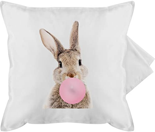 Shirtracer Kissenbezug - Kissen - Hase Kaugummi I - 50 x 50 cm - Weiß - hasenkissen Hasen osterhasen hasi kissenbezüge osterkissen mit hasenmotiv Osterhase Ostern kissenhülle Ostern Motiv häschen