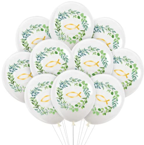 Bluelves Luftballons Kommunion, 30 Ballons Konfirmation, Fisch Luftballon Set mit Fischmotiv und Blätterkranz, Deko Taufe als Deko für Weihnachten Taufe Kommunion Konfirmation