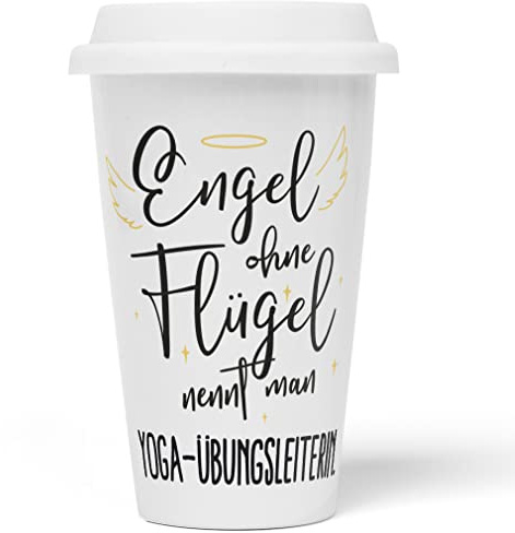 JUNIWORDS To-Go Becher mit Deckel, Engel ohne Flügel nennt man Yoga-Übungsleiterin (5189872)