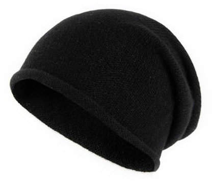 Villand 100% Kaschmir Slouchy Beanie Hut für Frauen, gestrickte Damen weiche warme Kaschmir Totenkopf-Beanies Kappe. (Schwarz)