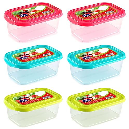 Tradineur - Pack de 6 Fiambreras rectangular con tapa - Fabricado en plástico - Capacidad de 2 Litros - Apta para microondas y lavavajillas - 9 x 24,5 x 16 cm - Tapa Color Aleatorio