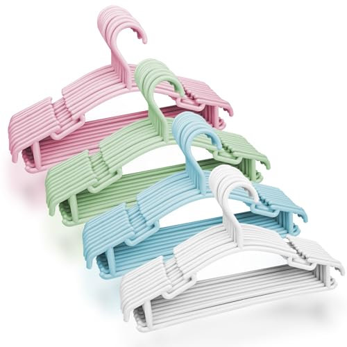 Lectorias Pack di 40 28cm 4 colore Grucce Appendiabiti Bambini, Grucce Bambini Plastica Durevoli Antiscivolo, Appendiabiti con Ganci, Appendini per Unisex Bambino Neonati per Pantaloni