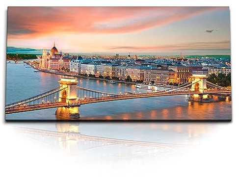 Paul Sinus Kunstdruck Bilder 120x60cm Budapest historische Stadt Brücke Sonnenuntergang