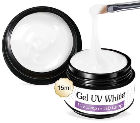 UV Nagelgel in 15g*2 Aufbaugel, Versiegelungsgel für Gelnägel, Solid Farbgel und Poly Gel für Gelnägel, Nagelverlängerungen und Nail Art Design, weiß