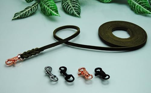 Petite Fettleder Leine geflochten 8mm x 7m ohne Schlaufe Oliv Schleppleine Fährtenleine Welpenleine (Karabiner: Silber)