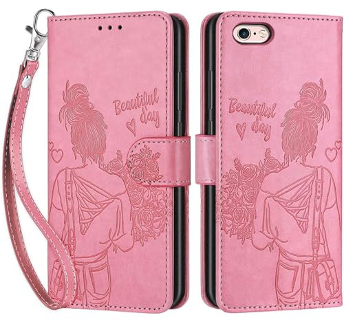 SIENIANLINE Handyhülle für iPhone 6 / iPhone 6s Hülle, Premium PU Leder Flipcase Schutzhülle Klapphülle mit Kartenschlitz und Faltbare Brieftasche Hülle für iPhone 6 / iPhone 6s - Rosa