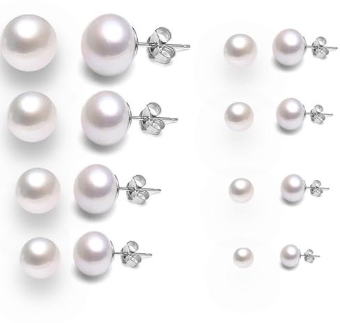 8 Paar Perlenohrringe Silber 925, Silber, Damen Ohrstecker,Perlen Ohrringe Damen,Perlenohrstecker mit echten Perlen,3/4/5/6/7/8/10/12mm Ohrringe Set für Damen Mädchen