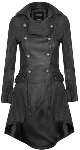 Infinity Leather Mujer Gótica Negro Cuero Abrigo acampanado victoriano eduardiano