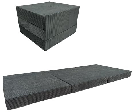 Pillows24 Klappmatratze, Faltbare Matratze, 3-teilige Faltmatratze, Schaumstoff, 7cm dick, waschbarer Bezug aus Anthrazit Cord-Gewebe, gästebett, Gästematratze (190x60x7)