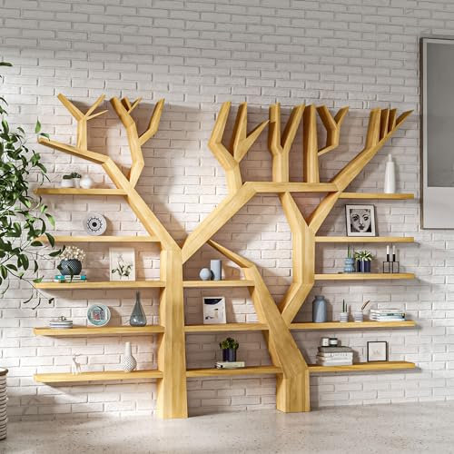Wall Mounted Tree Bookshelf, Rustic Wooden Bookcase, Floating Storage Rack for Display of CDs,Books, Utility Organizer Shelves for Living Room,Bedroom,Home Office ( Color : Wood , Size : 157.5x7.9x86.