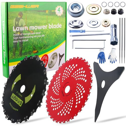 9x 36 Teeth Carbide Tipped Blades & 9x20T Carbon Steel Round Chainsaw Tooth Brush Blades & 10x 3 Teeth Carbon Blades with Adapter Kit Compatible with Trimmer, Weed Eater, Husqvarna, Stihl Ego