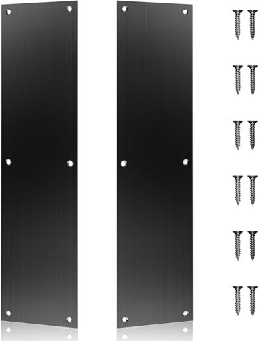 Haiabei 2 placas de empuje para puerta de acero inoxidable de 15 x 3.5 pulgadas, placa de empuje de puerta, placa de puerta cepillada con 12 tornillos para accesorios interiores y exteriores (negro)