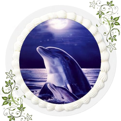 ich FONDANT Tortenbild, Zuckerbild mit Motiv, Essbares Foto für Torten, Tortenbild, Tortenaufleger Ø 20cm FONDANT Delfin Nr. 6097