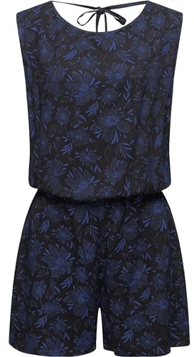 Ragwear Damen kurzer Jumpsuit Einteiler mit Rückenausschnitt Overall in Blumenoptik Zella Black Gr. L