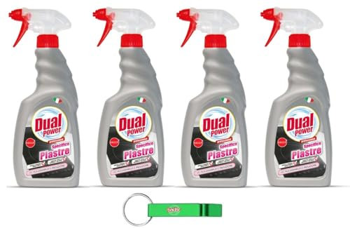 4x Dual Power Specifico Piastre - Ideales Reinigungsmittel zur Reinigung von Glaskeramik Oberflächen und Induktionskochfeldern 500ml + Beni Culinari Kostenloser Schlüsselanhänger