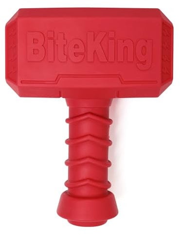 BiteKing Natural Rubber Dog Toys for Large Aggressive Chewers - Lifetime Replacement - Indestructible Fetch Treat Toy for Large Dogs - Durable Hammer Dog Chew Toy for Super Chewer, Red