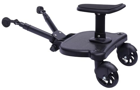 Mermajestic Buggy Board mit Sitz 360 Grad Stabiles Zweirad Kinderwagen Trittbrett Universal alle Kinderwagen Trittbrett Kinderwagen zubehör für 3-7 Jahre alte Kinder mit einer 25kg Schwarz