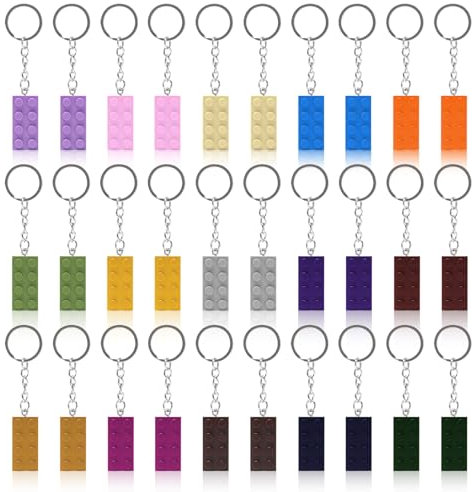 UTMACH 30 Pièces Porte-clés en Brique Porte-clés Bloc de Construction Brick Porte-clés Brick Keychain pour Les Enfants Fête D'anniversaire,Récompenses,Pendentif Cadeaux De Décoration (15 Couleurs)