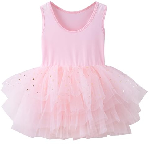 FEOYA Girls Ballet Dance Dress Gymnastic Leotard Sleeveless Dancewear One Piece Kids Ballet Performance Costume Outfit with Tutu Skirt for 3-4 Years Nude Pink