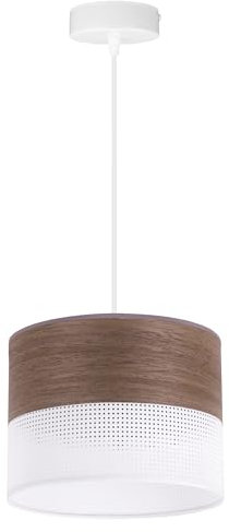 Light-Home Emily Lampenschirm Hängelampe Hängeleuchte - Deckenlampe Industrial für Wohnzimmer Schlafzimmer und Esszimmer - Moderne Pendelleuchte aus Furnierholz - Nussbaum - Weiß - 20 cm
