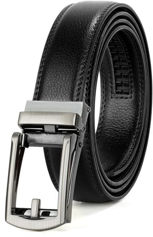JASGOOD Ceinture Homme Ceinture Automatique à Cliquet en Cuir pour Homme Ceinture Réglable Homme pour Jeans les Pantalons Costumes Largeur 30mm,Noir,145cm