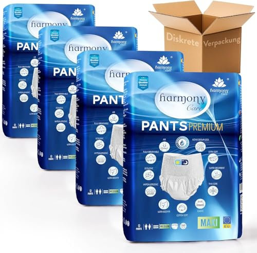 Harmony Care ® MAXI saugstarke Windelhosen für Erwachsene – diskrete Inkontinenz Pants für Frauen und Männer - Windel für Erwachsene, Gr.XL - 56 Stück