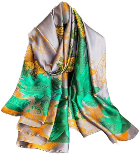 FAIRYGATE Schals für Damen Frühling Seidenschal Leichte Tücher Halstücher Tuch Schal Wraps Blumenmuster Geeignet für den Alltag Reisen Schenken Glatte Weiche Stola 43036