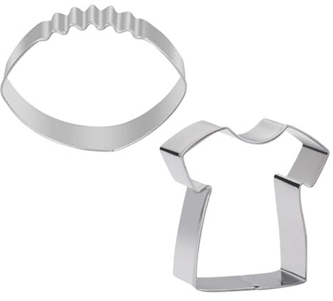FSSTUD 2 Pcs Metal Cookie Dough Cutter Set Football Biscuit Cutter Shirt Cookie Cutter Stainless Steel Biscuit Molds Sport Cookie Cutter Mold Cute Fondant Cutter for Baking Crafts