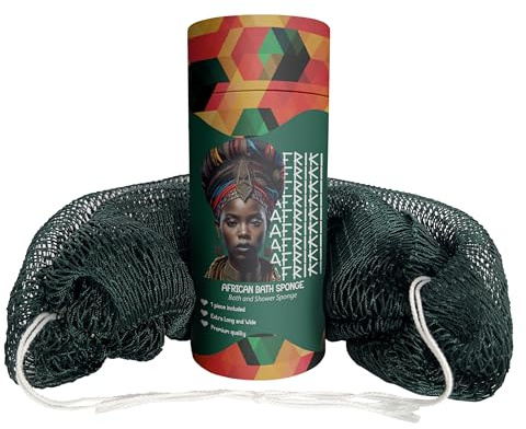 AFRIKI African Net Sponge, Authentic African Exfoliating Sponge, Black Owned, Back Scrubber, 45 inch Long for Normal to Sensitive Skin, for Daily use, Original Collection