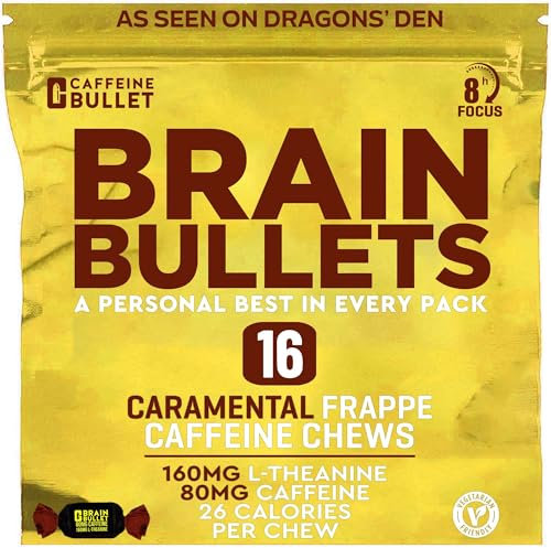 80mg Caffeine & 160mg L-Theanine Focus Enhancing Energy Chews – Neuroscience Backed Nootropic Stack, Mental Acuity & Cognitive Support | Caramel Frappe Flavor Brain Bullet, 4 Pack