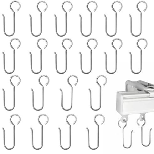 20PCS Shower Rail Hooks Silver Shower Curtain Hooks S Shaped Shower Hooks for Curtains Rust Proof Stainless Steel Shower Curtain Rings for Bathroom Glide Curtain Hangers and Curtain Rod